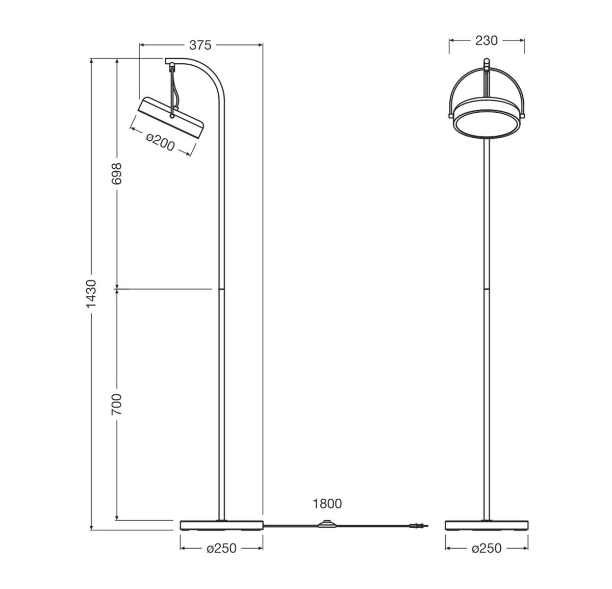 LED-STEHLEUCHTE 25/37,5/143 cm    - Schwarz, Design, Kunststoff/Metall (25/37,5/143cm) - Osram