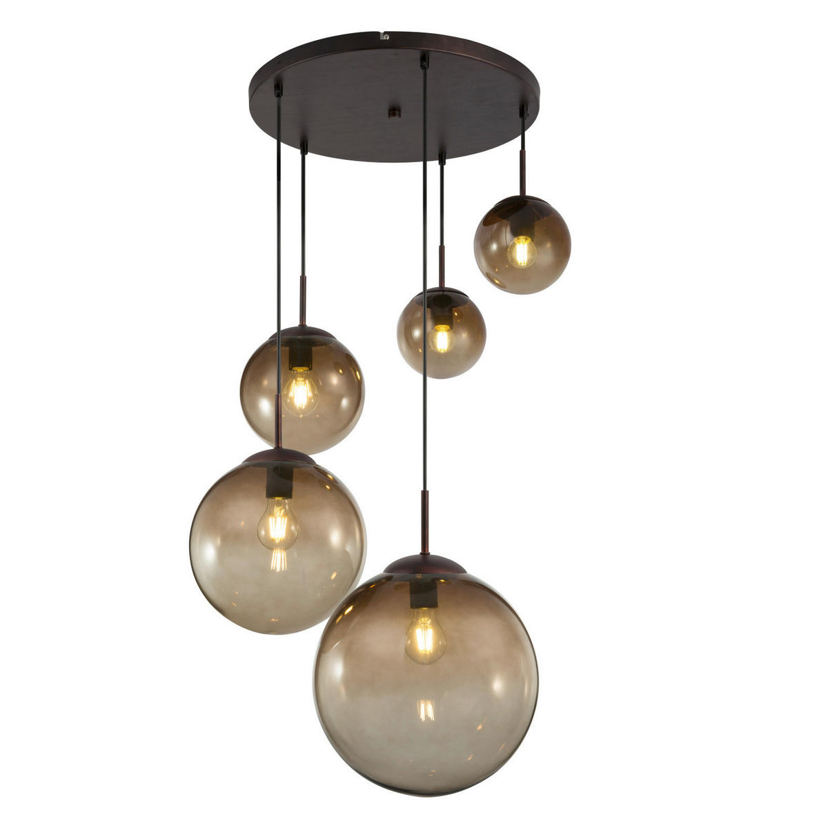 HÄNGELEUCHTE 65/150 cm  - Bernsteinfarben/Braun, Design, Glas/Metall (65/150cm) - Globo