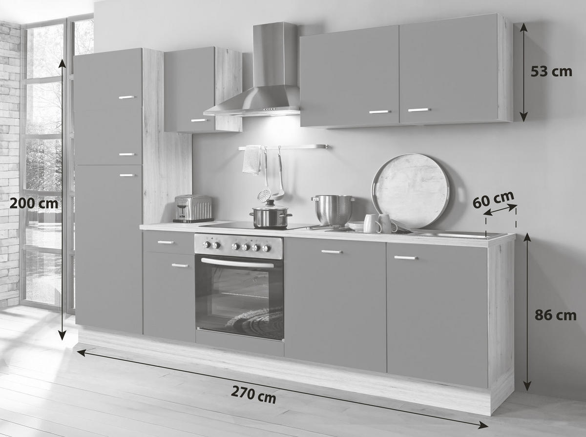 KÜCHENBLOCK 270 cm   in Graphitfarben, Eiche Artisan  - Silberfarben/Graphitfarben, KONVENTIONELL, Holzwerkstoff/Kunststoff (270cm) - Menke