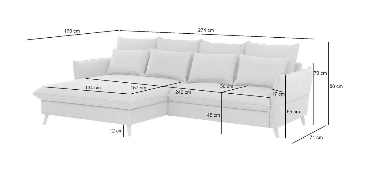 ECKSOFA WALKER Grau Flachgewebe  - Buchefarben/Grau, Design, Holz/Textil (170/274cm) - Livetastic