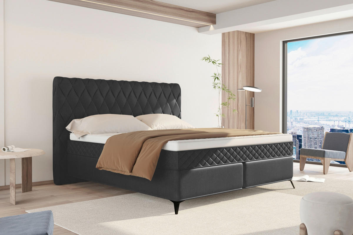 BOXSPRINGBETT 180/200 cm  in Anthrazit  - Anthrazit/Schwarz, Design, Textil/Metall (180/200cm) - Boxxx