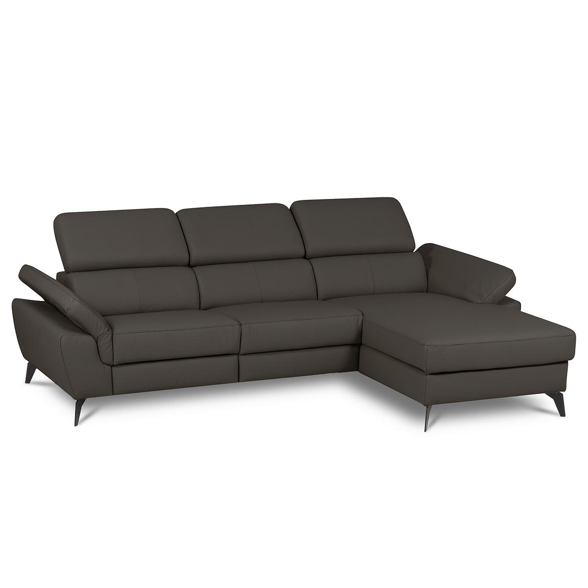 ECKSOFA SONO in Lederlook Echtleder Dunkelbraun Armteilverstellung, Kopfteilverstellung  252/179 cm  - Dunkelbraun/Schwarz, Design, Leder/Textil (252/179cm) - Livetastic