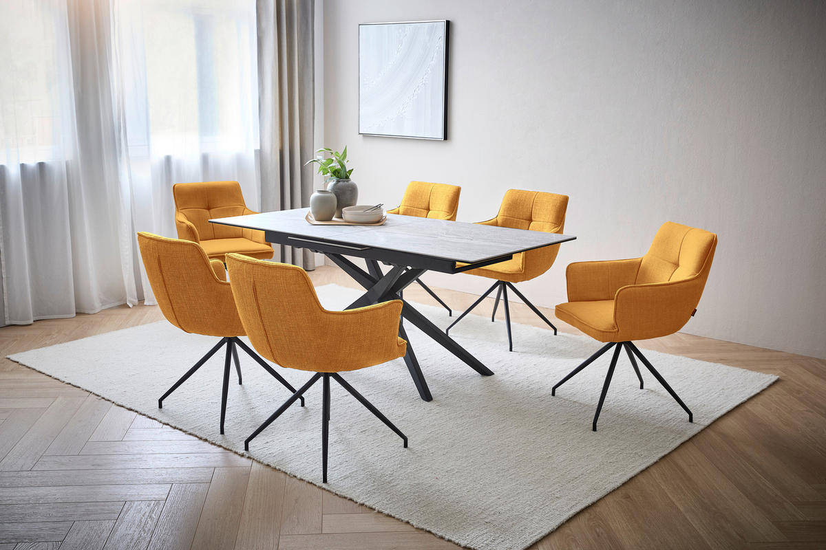 ARMLEHNSTUHL  in Eisen Webstoff  - Currygelb/Schwarz, Design, Textil/Metall (58/84/62,5cm) - Novel