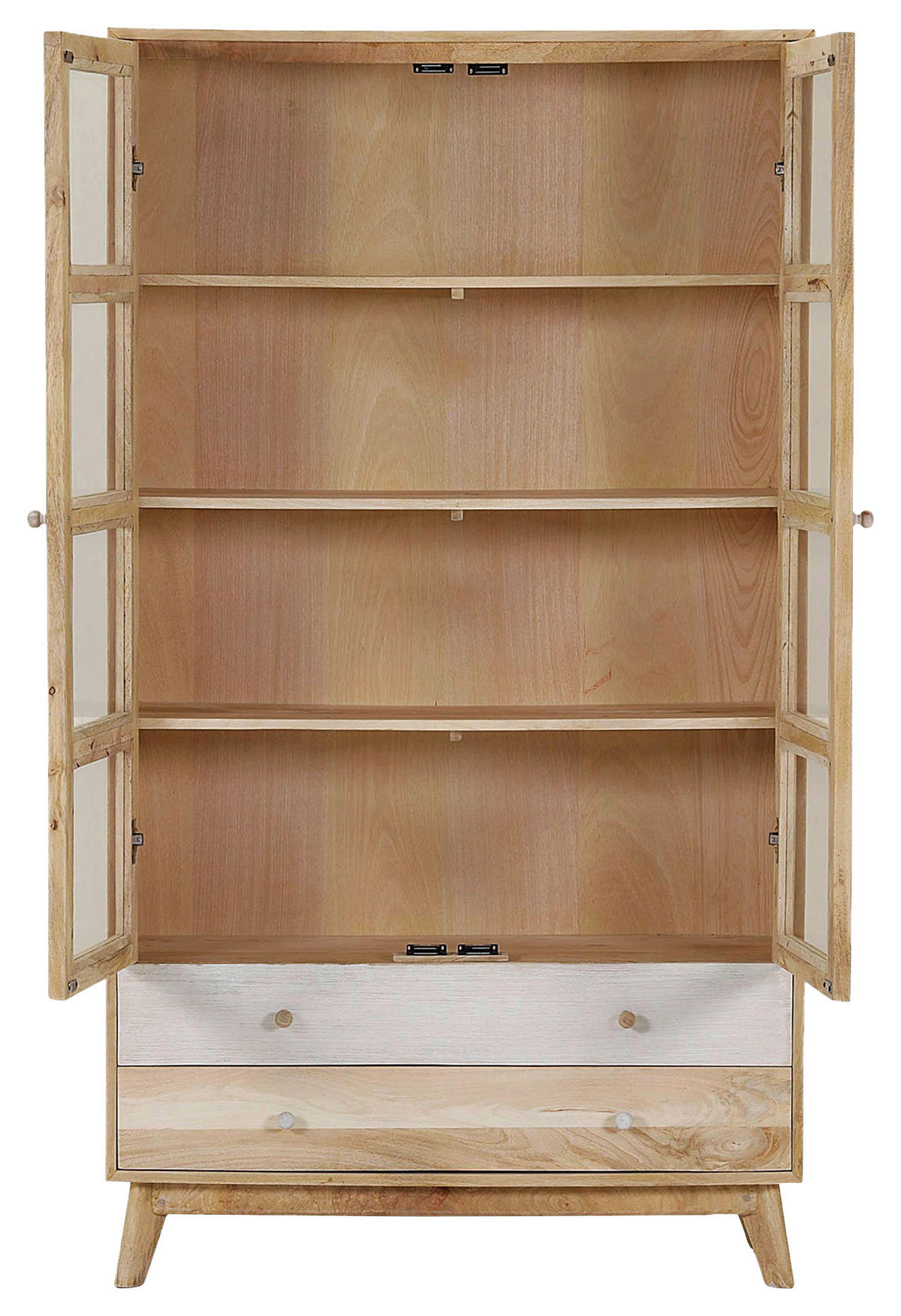 VITRINE Kata in massiv Mangoholz Naturfarben, Weiß  - Naturfarben/Weiß, Design, Glas/Holz (100/180/41cm) - Landscape