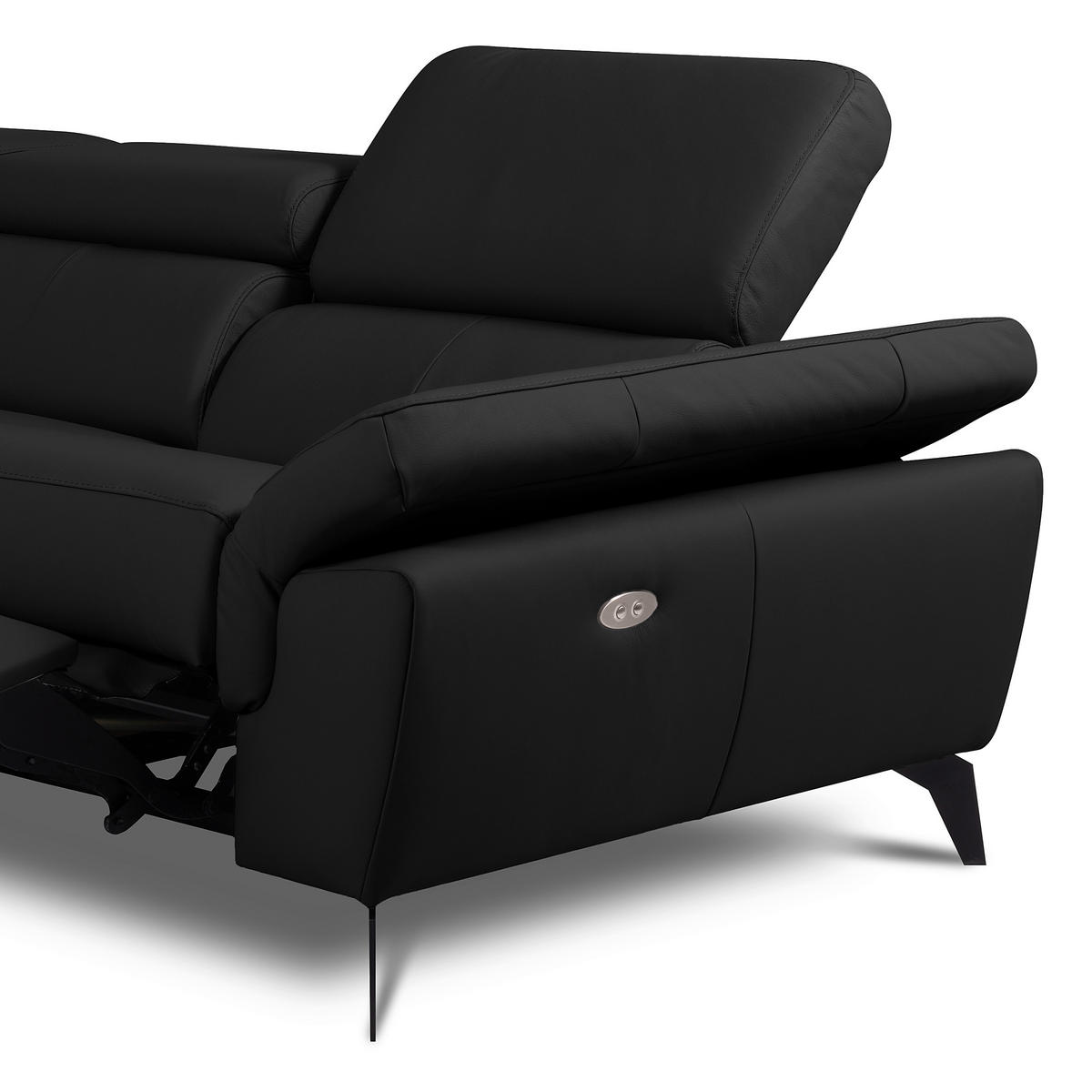 ECKSOFA Schwarz Echtleder Lederlook Rücken echt, Armteilverstellung, Relaxfunktion, Kopfteilverstellung  - Schwarz, Design, Leder/Textil (179/252cm) - Livetastic