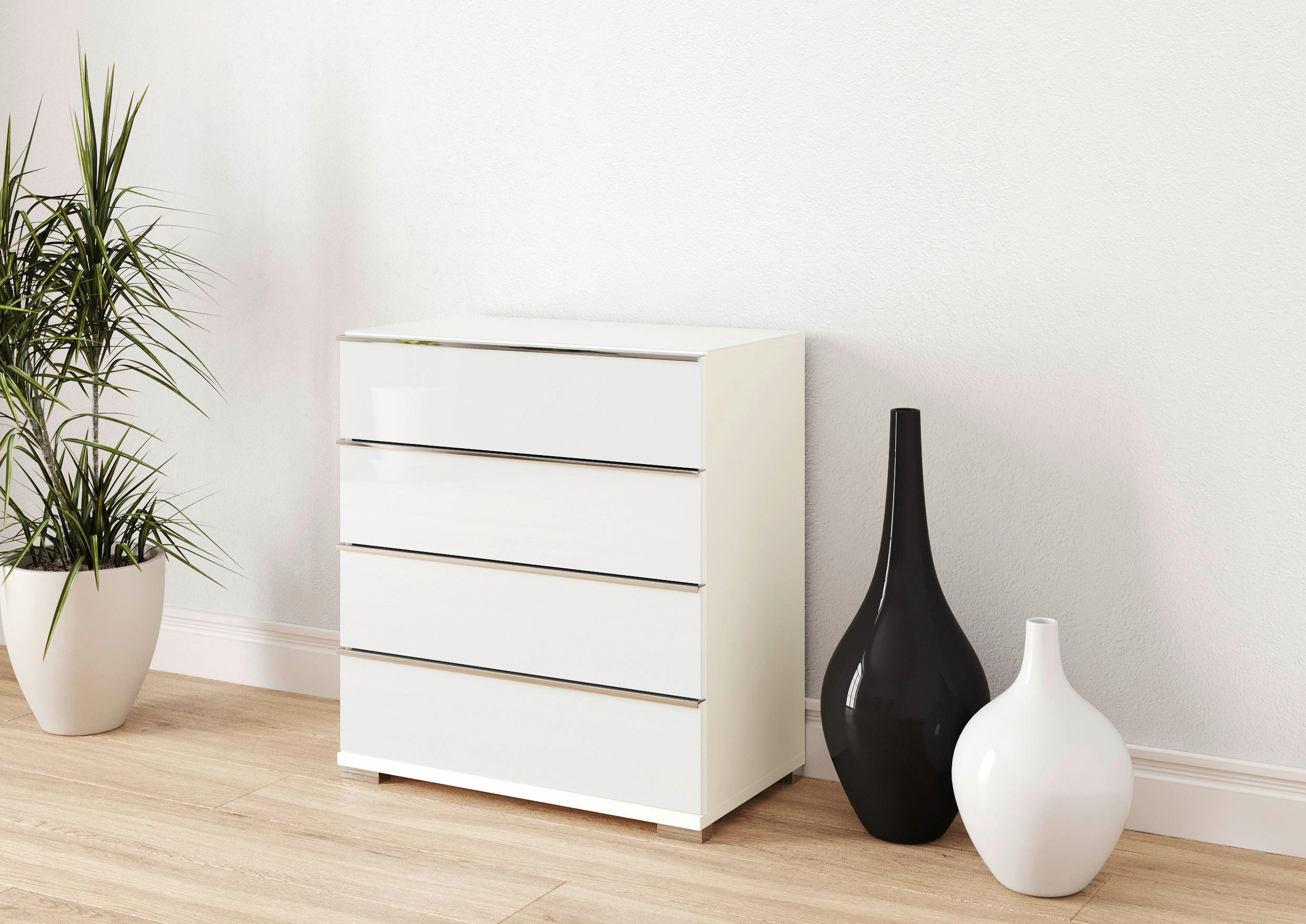 KOMMODE  in 75/82/42 cm  - Chromfarben/Weiß, Design, Glas/Holzwerkstoff (75/82/42cm) - Musterring