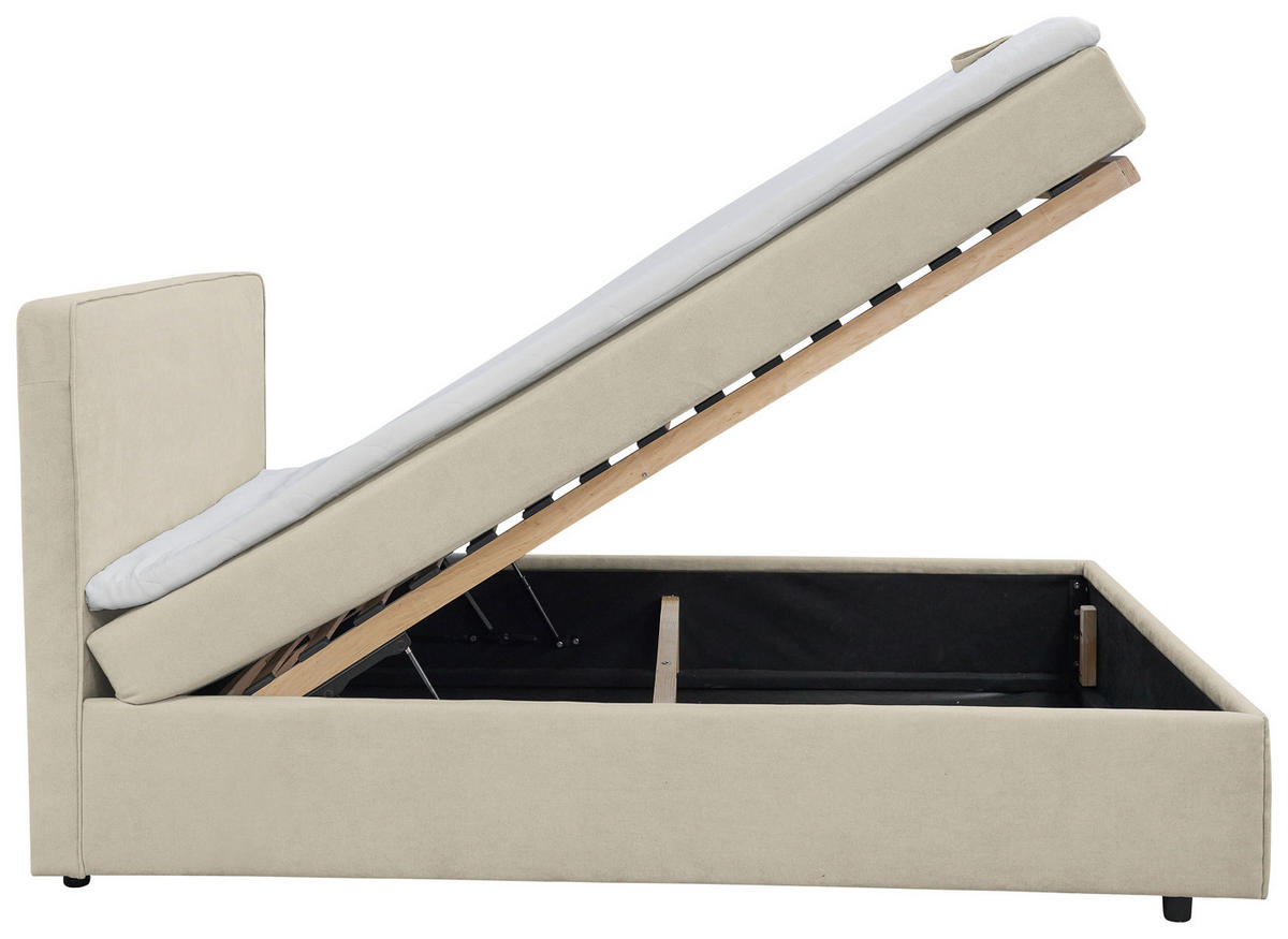 Pat Tip Boxspring Fără Arcuri, 180/200 cm, bej - bej/culoare natur, Modern, plastic/lemn (180/200cm) - MID.YOU