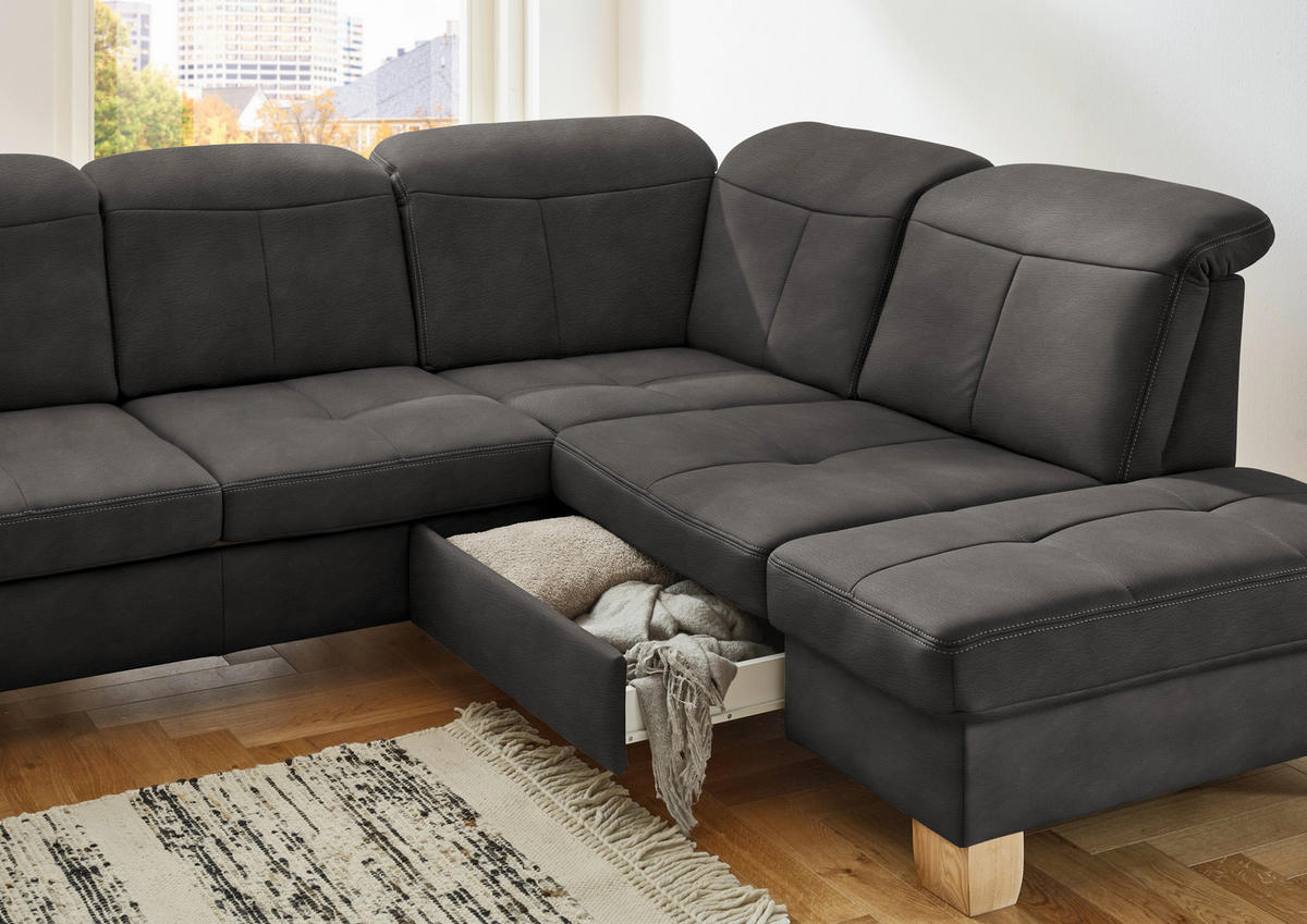 WOHNLANDSCHAFT in Mikrofaser Grau  - Wildeiche/Beige, Konventionell, Holz/Textil (185/343/243cm) - Voleo