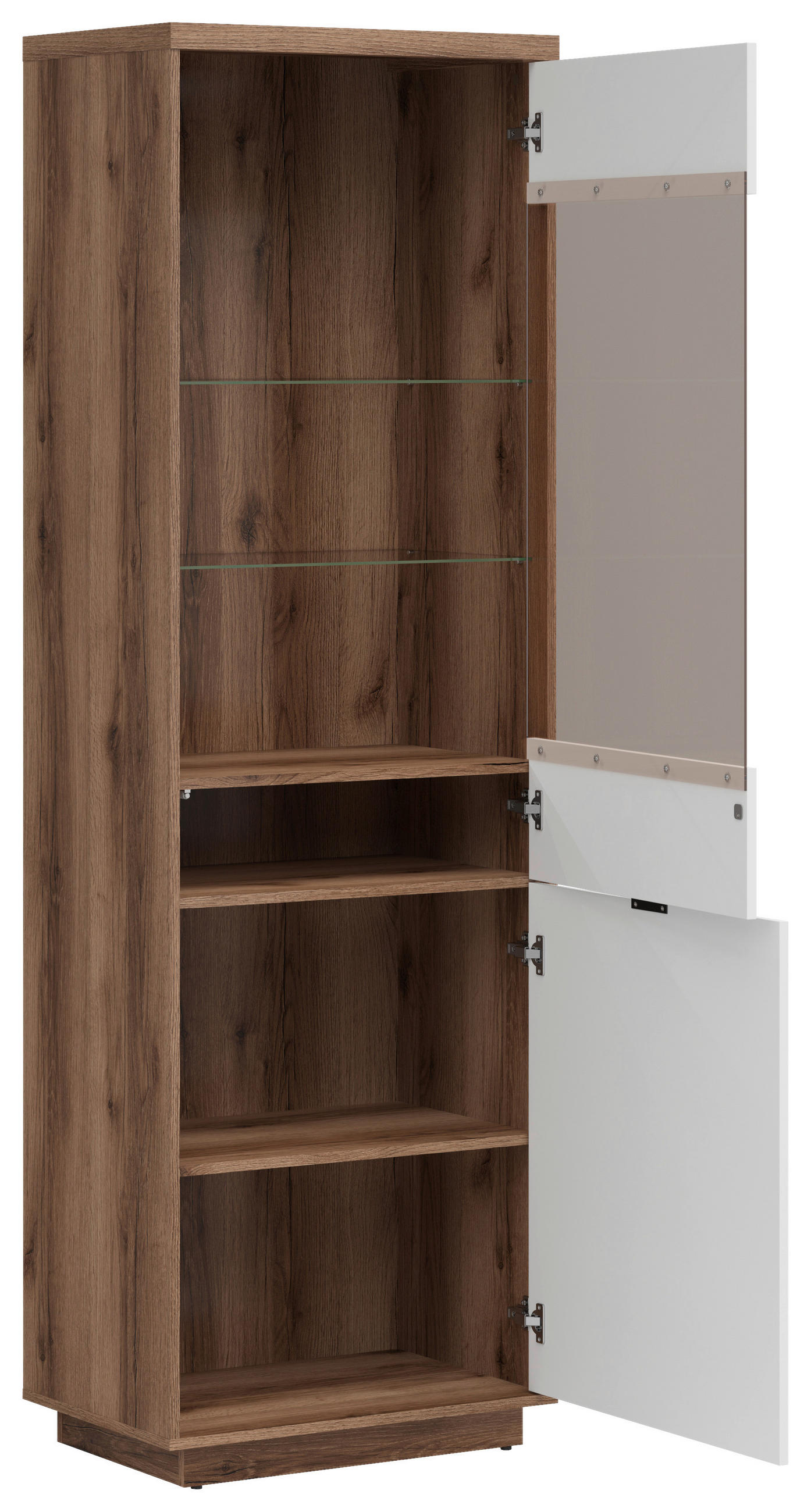 VITRINE in Eichefarben, Weiss Hochglanz  - Weiss Hochglanz/Eichefarben, Design, Glas/Holzwerkstoff (64/200,5/42,5cm)