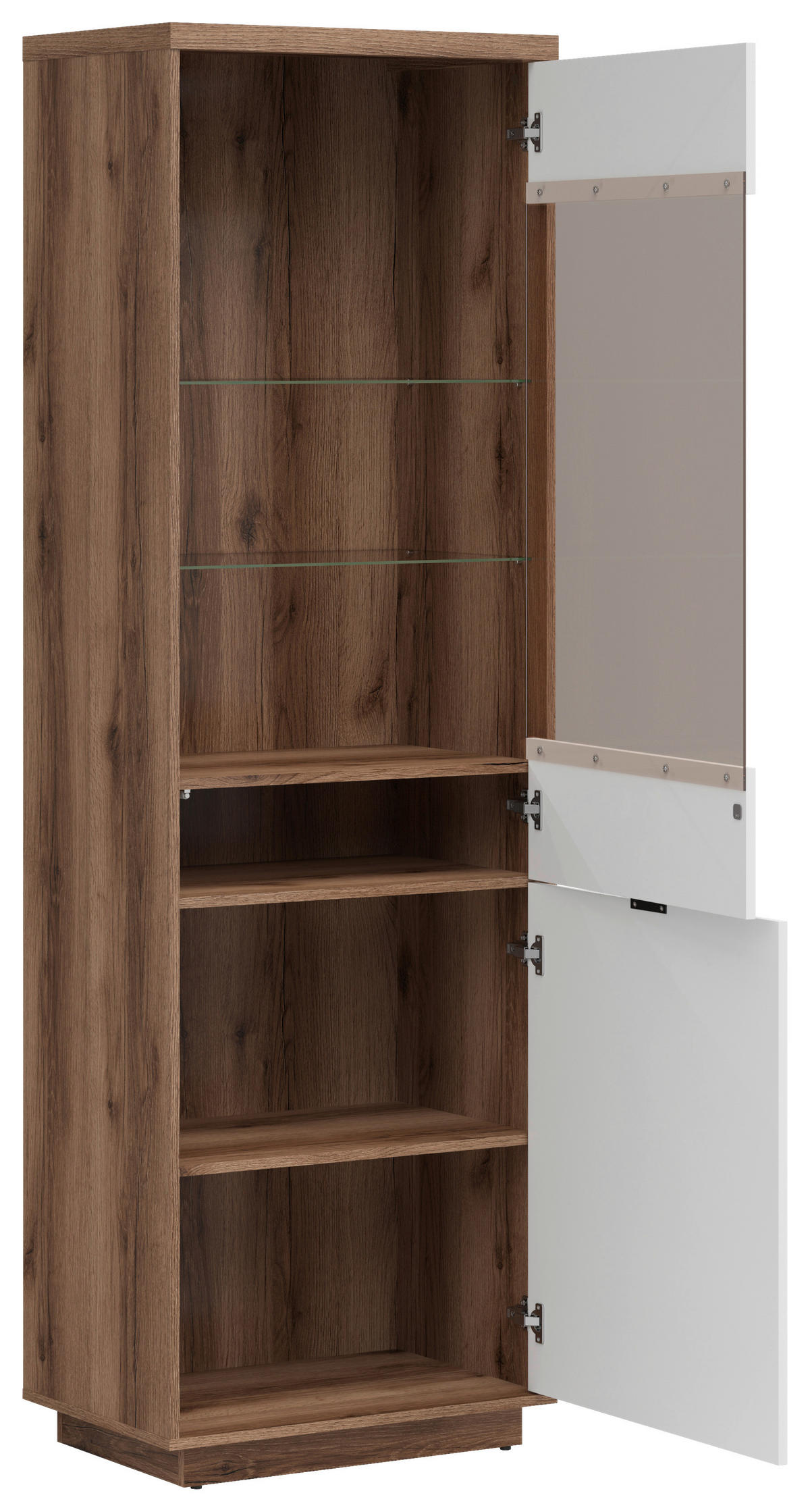 VITRINE in Eichefarben, Weiss Hochglanz  - Weiss Hochglanz/Eichefarben, Design, Glas/Holzwerkstoff (64/200,5/42,5cm)