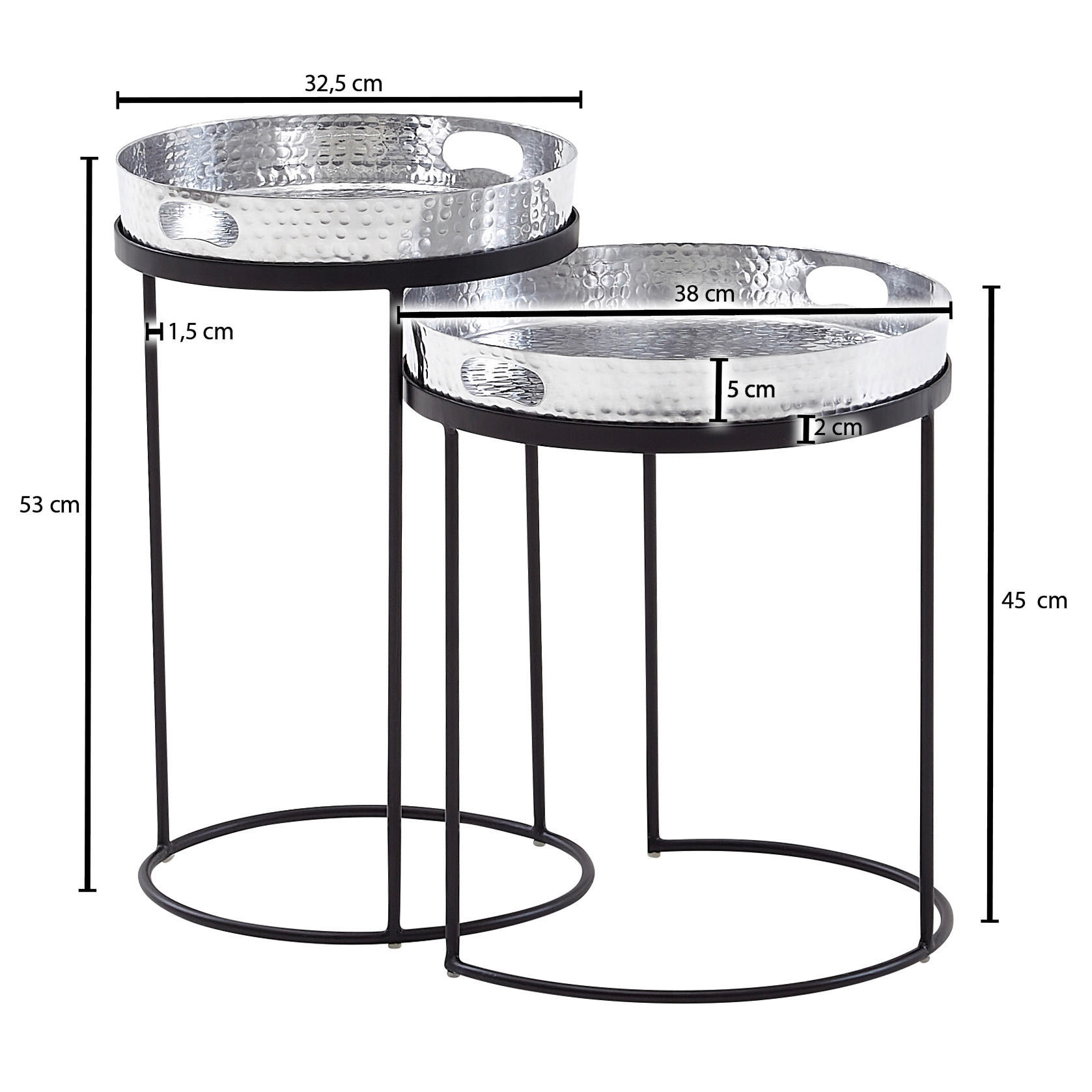 BEISTELLTISCHSET rund Silberfarben  - Silberfarben/Schwarz, MODERN, Metall (32,5/32,5/53cm) - MID.YOU