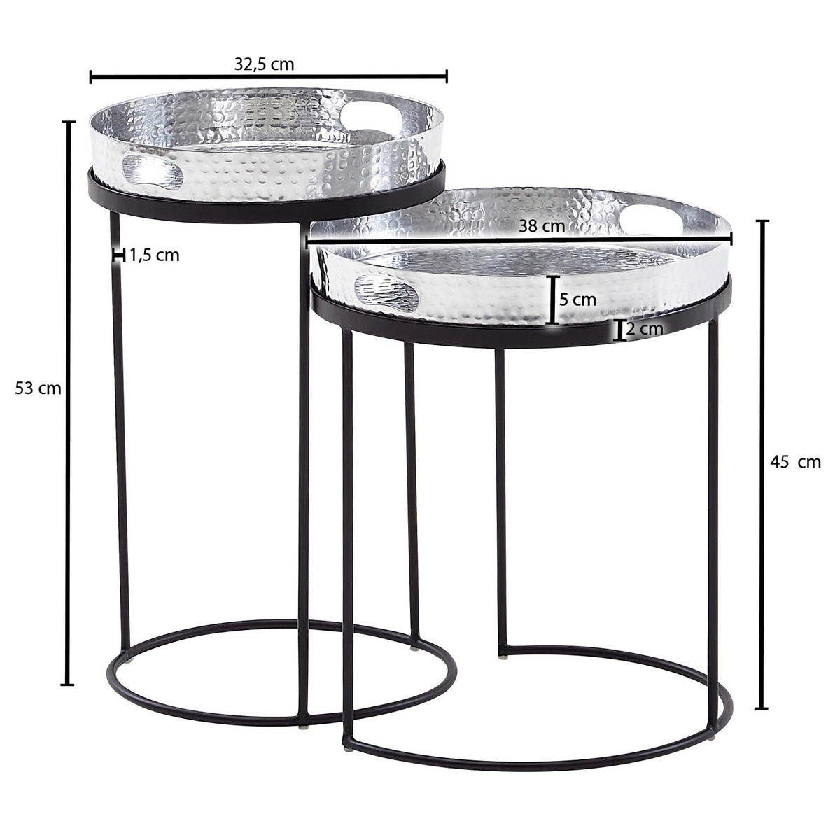 BEISTELLTISCHSET rund Silberfarben  - Silberfarben/Schwarz, MODERN, Metall (32,5/32,5/53cm) - MID.YOU
