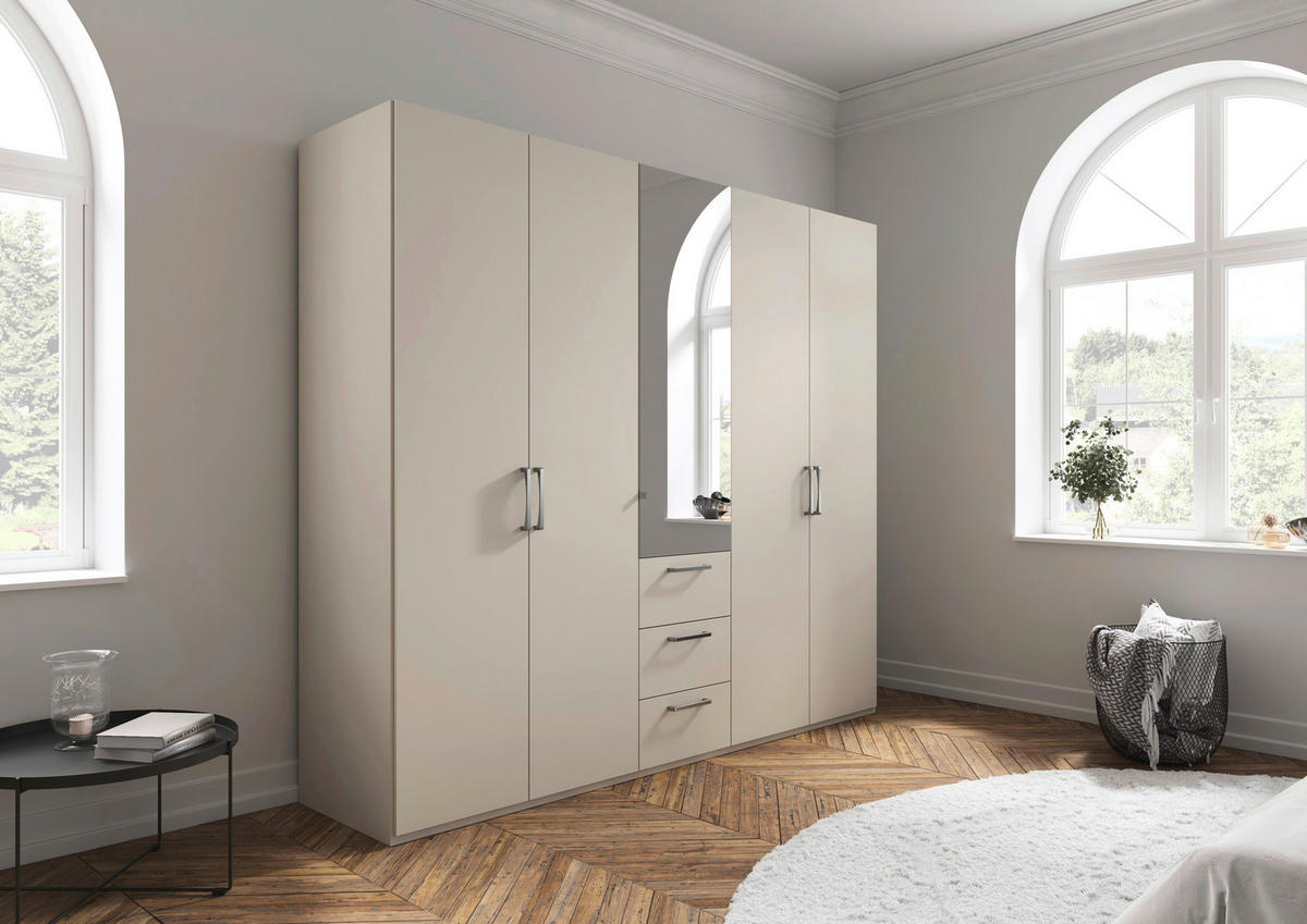 DREHTÜRENSCHRANK 251/235/61 cm,  in Champagner, 5-türig  - Chromfarben/Edelstahlfarben, Basics, Glas/Holzwerkstoff (251/235/61cm) - Novel