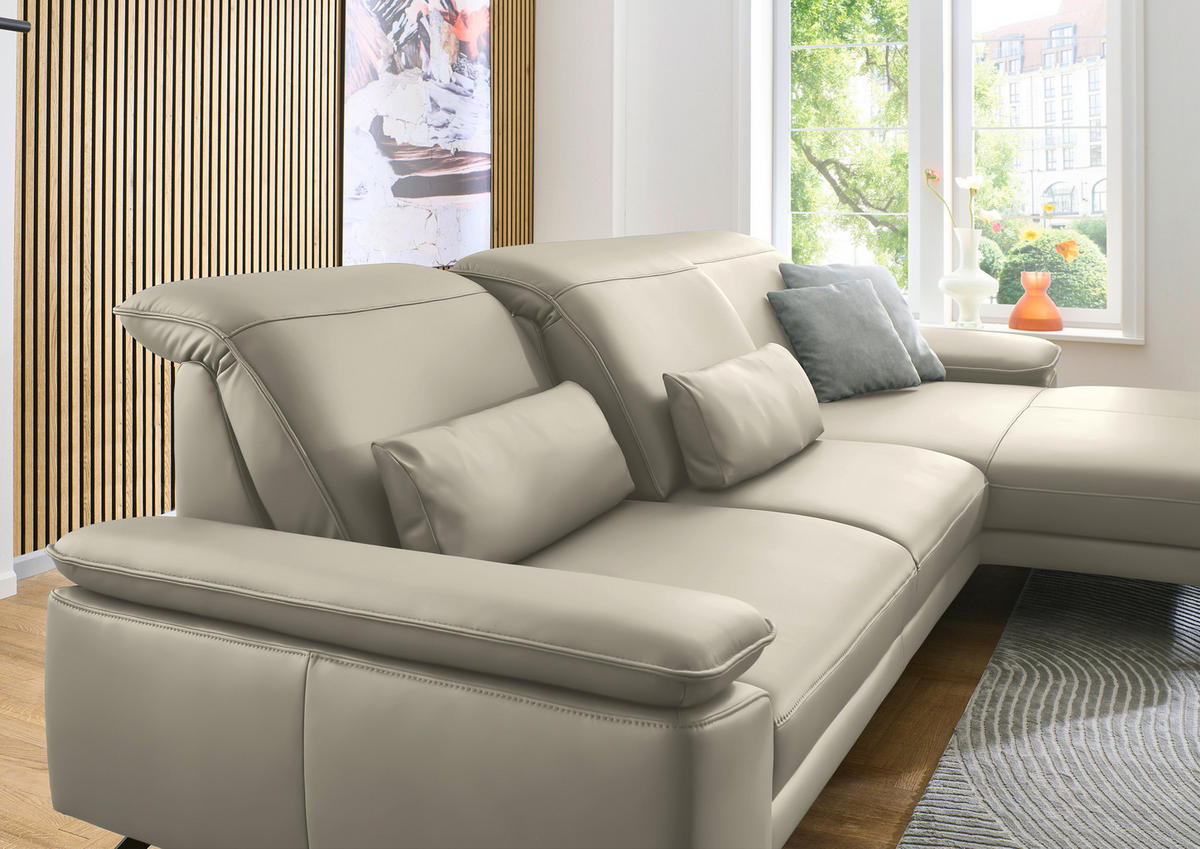 ECKSOFA in Echtleder Ecru  - Ecru/Schwarz, Design, Leder/Metall (332/193cm) - Dieter Knoll