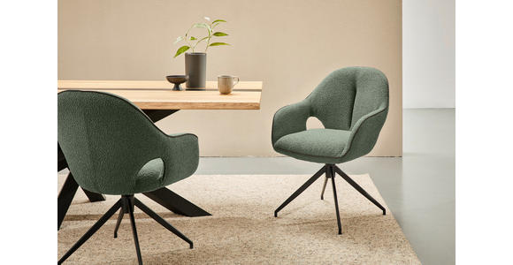 ARMLEHNSTUHL  Sitzfläche 360° drehbar, automatische Rückholfunktion Leinenoptik  - Schwarz/Hellgrün, Design, Textil/Metall (62/85/64cm) - Novel