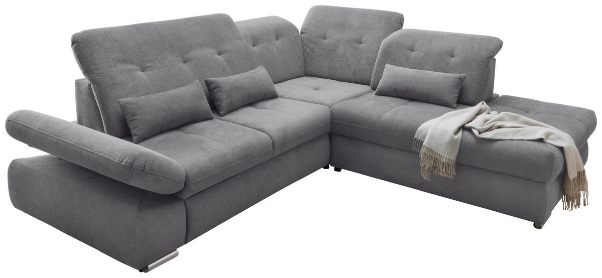 ECKSOFA in Chenille Dunkelgrau  - Chromfarben/Dunkelgrau, Modern, Textil/Metall (280/254cm) - Livetastic