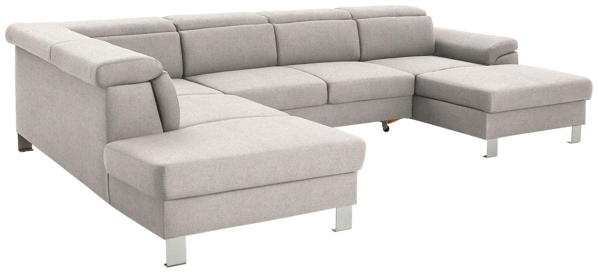 WOHNLANDSCHAFT inkl.Funktionen Ecru Webstoff  - Ecru/Silberfarben, Design, Textil/Metall (226/320/168cm) - Xora