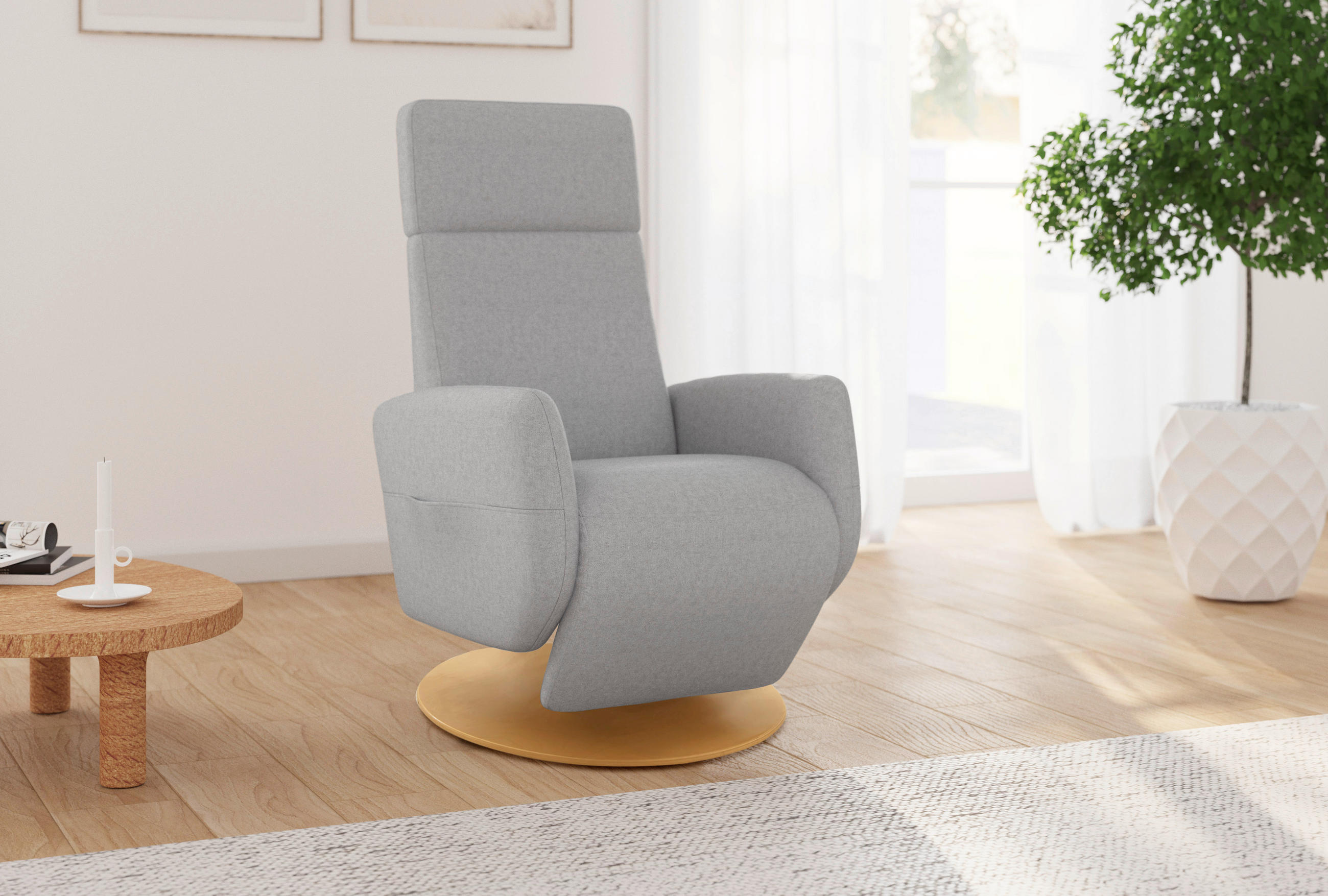 RELAXSESSEL Textil Hellgrau - Eichefarben/Hellgrau, Konventionell, Holz/Textil (71/110/82cm) - Sit & More