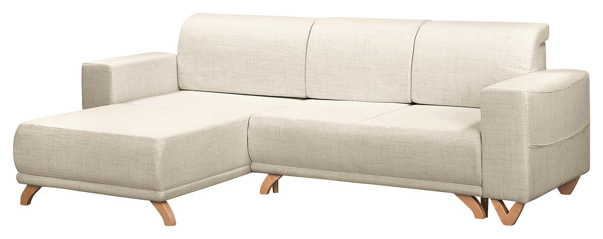 ECKSOFA in Textilgeflecht Hellgrau  - Wengefarben/Hellgrau, Design, Holz/Textil (257/174cm) - Livetastic