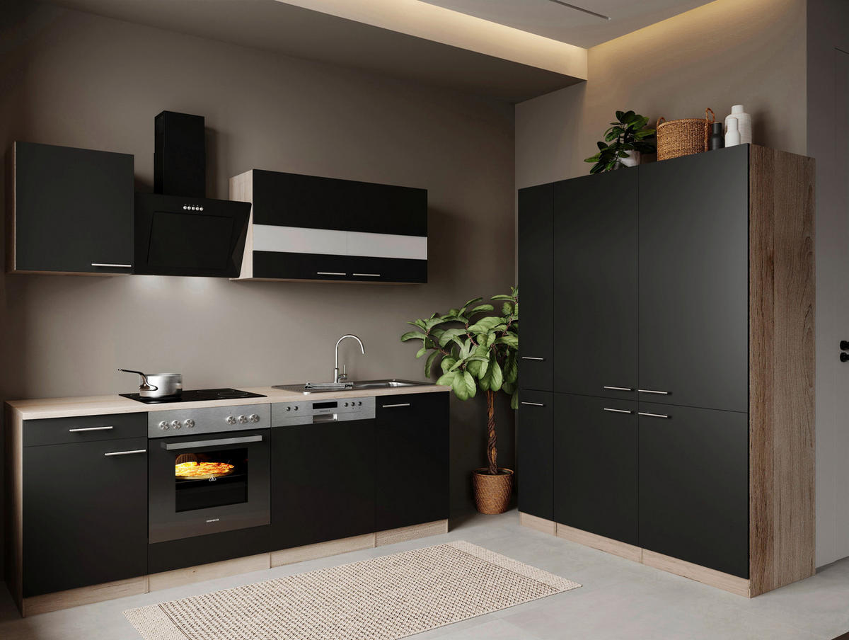 Bucătărie Standard  - culoare inox/culoare lemn stejar, Trend, metal/material pe bază de lemn (370cm) - Respekta