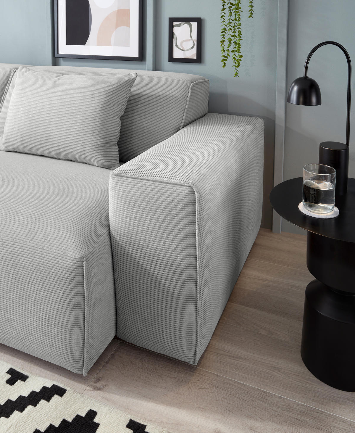 3-SITZER-SOFA in Feincord Hellgrau  - Hellgrau/Schwarz, Design, Kunststoff/Textil (236/71/101cm) - Pure Home Lifestyle