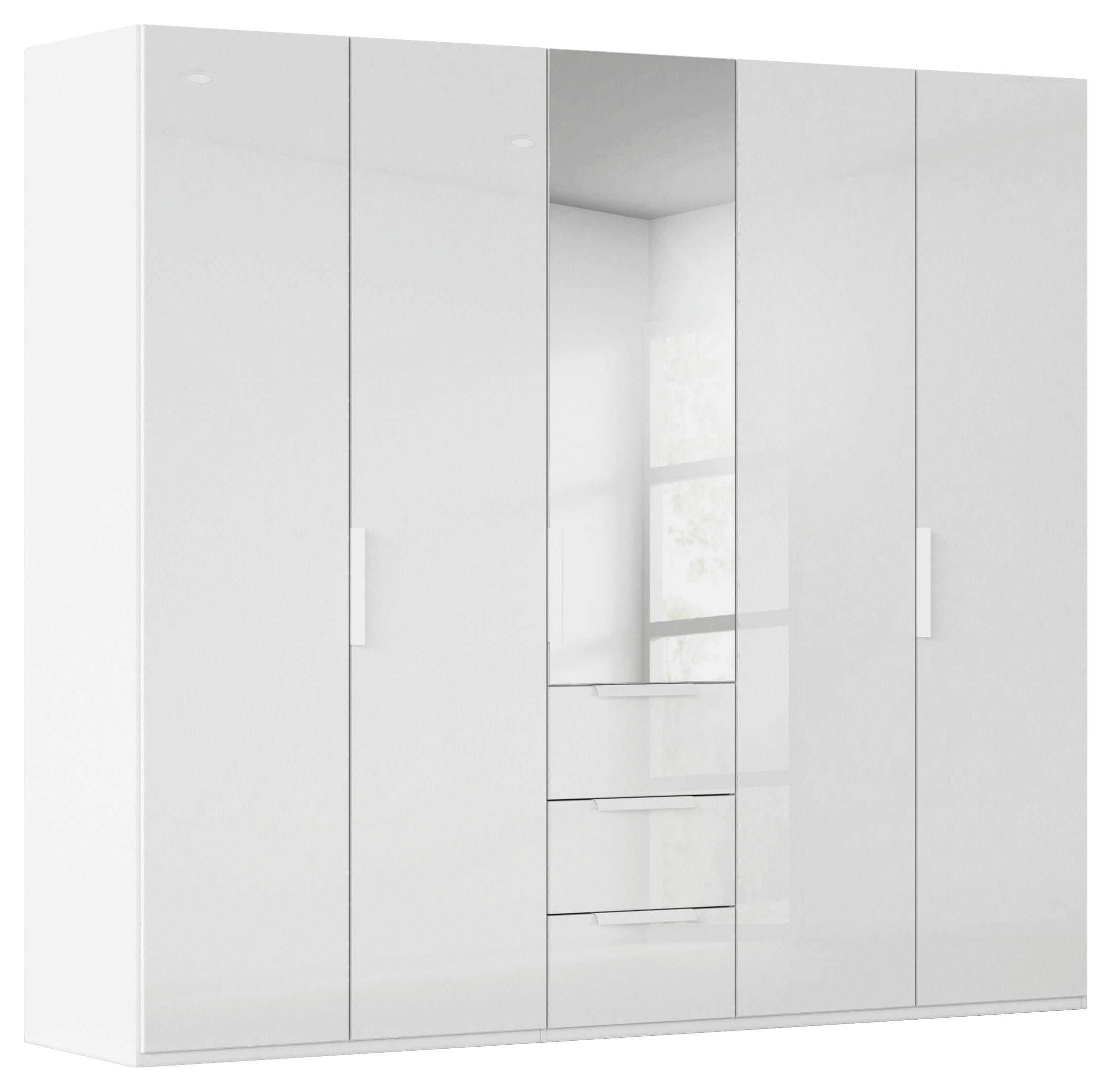 DREHTÜRENSCHRANK 251/223/61 cm,  in Weiß, 5-türig  - Weiß, Basics, Glas/Holzwerkstoff (251/223/61cm) - Novel