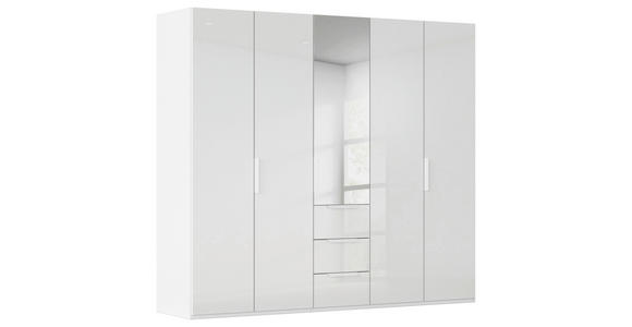 DREHTÜRENSCHRANK 251/223/61 cm,  in Weiß, Weiß Hochglanz, 5-türig  - Weiß Hochglanz/Weiß, Basics, Glas/Holzwerkstoff (251/223/61cm) - Novel