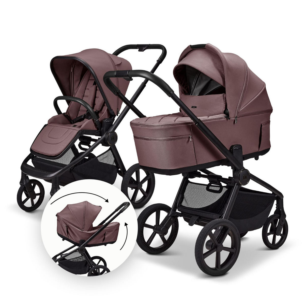 KINDERWAGENSET  SET Resea Fold   - Schwarz/Braun, Basics, Textil/Metall (116/57/94cm) - Moon
