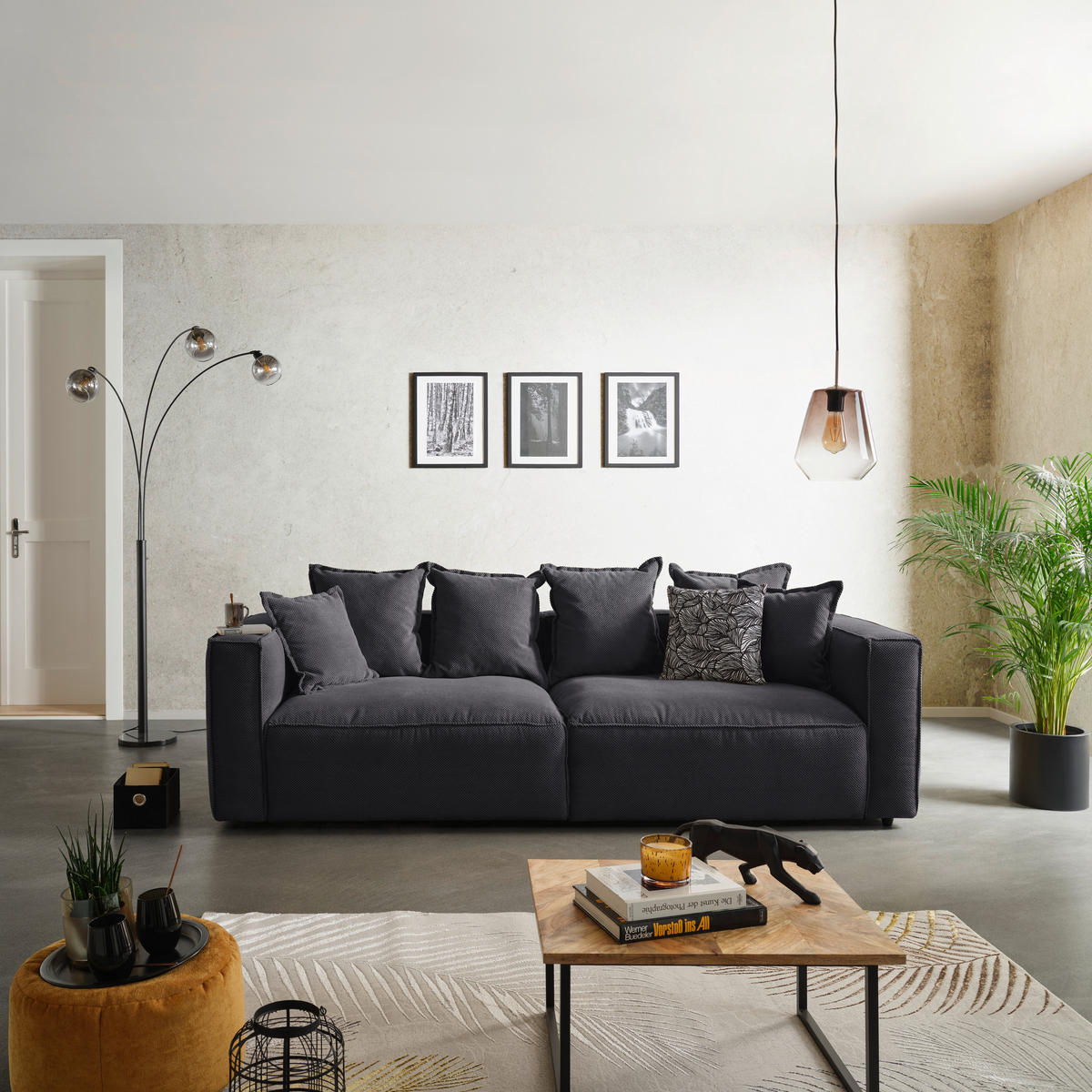 BIGSOFA in Mikrofaser Anthrazit  - Anthrazit/Schwarz, Modern, Textil (280/72/109cm) - MID.YOU