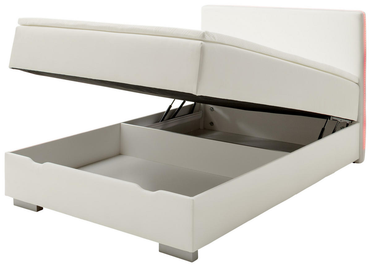 BOXSPRINGBETT 120/200 cm  in Weiß  - Silberfarben/Weiß, MODERN, Kunststoff/Textil (120/200cm) - Livetastic
