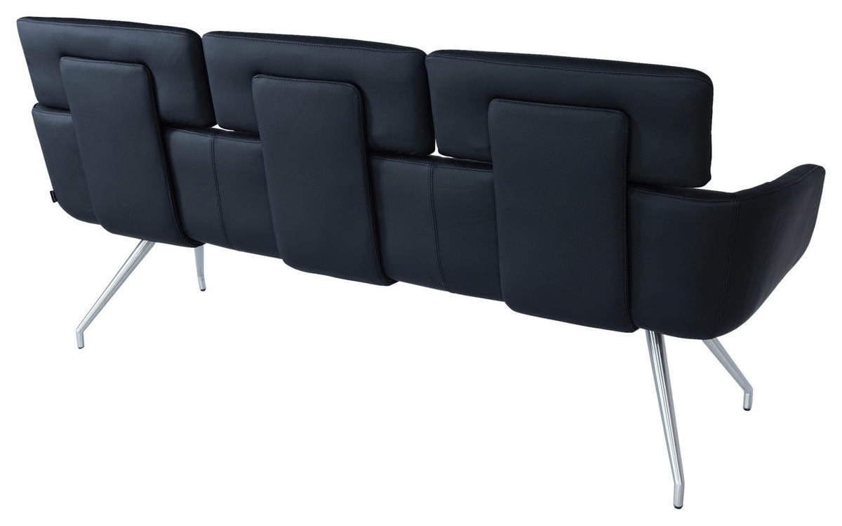 SITZBANK 200/92,5/67 cm Echtleder Schwarz, Edelstahlfarben  - Edelstahlfarben/Schwarz, Design, Leder/Metall (200/92,5/67cm) - Dieter Knoll