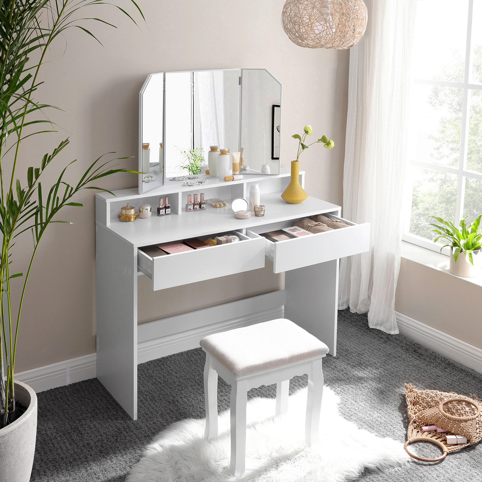 SCHMINKTISCH Weiß  - Weiß, Trend, Glas/Holzwerkstoff (100/40/142cm) - Boxxx