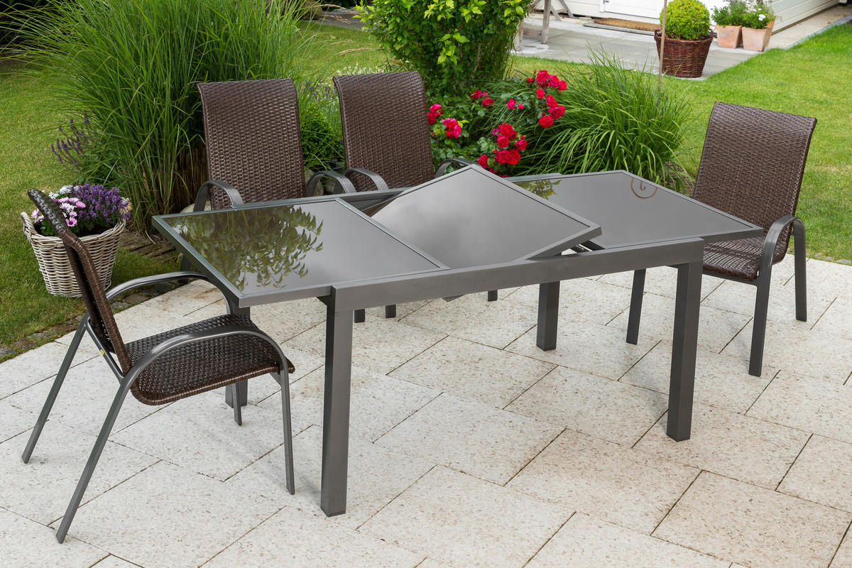 GARTENSET 5-teilig  - Graphitfarben/Braun, MODERN, Kunststoff/Metall - Gardenson