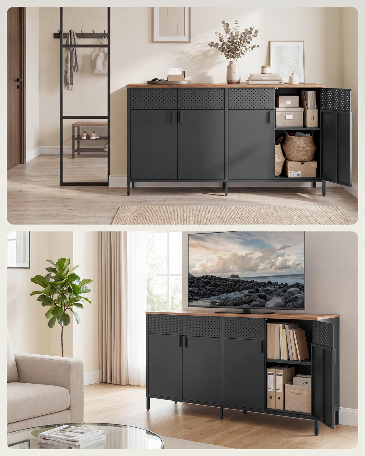 SIDEBOARD  141/76/40 cm  - Schwarz/Braun, Trend, Holzwerkstoff/Metall (141/76/40cm) - Boxxx