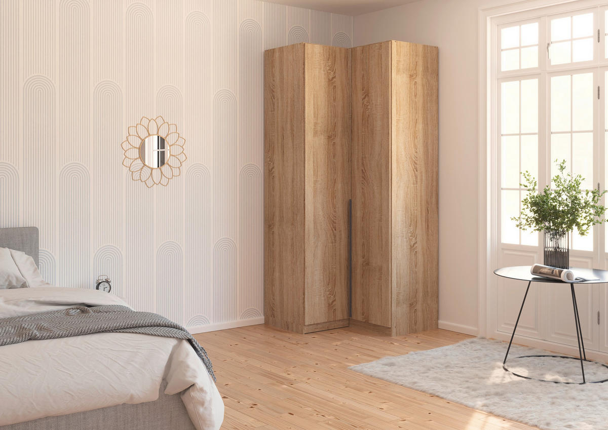 ECKKLEIDERSCHRANK 100/229/102 cm Sonoma Eiche  - Grau/Sonoma Eiche, MODERN, Holzwerkstoff (100/229/102cm) - Rauch Möbel