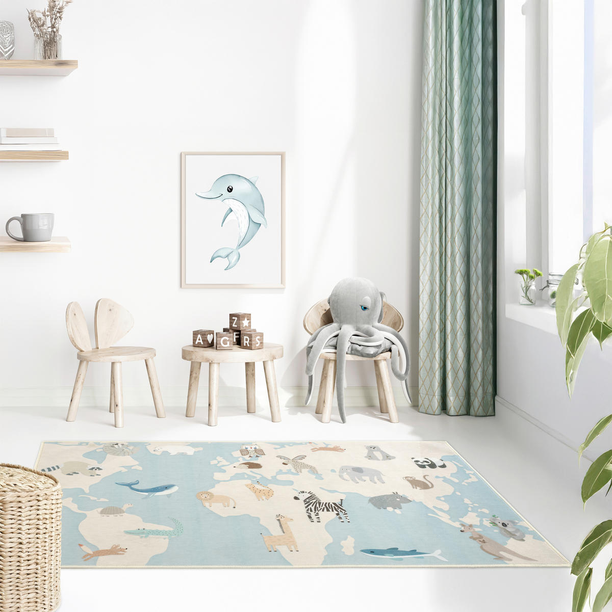 KINDERTEPPICH 80/150 cm LIVING ZOONIA, waschbar  - Pastellblau/Multicolor, Design, Kunststoff/Textil (80/150cm) - Lindorug