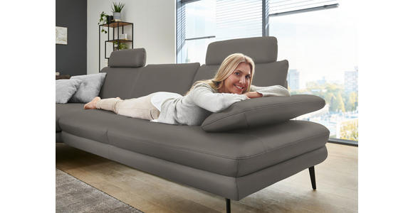 ECKSOFA in Echtleder Hellgrau 180/310 cm - Hellgrau/Schwarz, Design, Leder/Metall (180/310cm) - Dieter Knoll