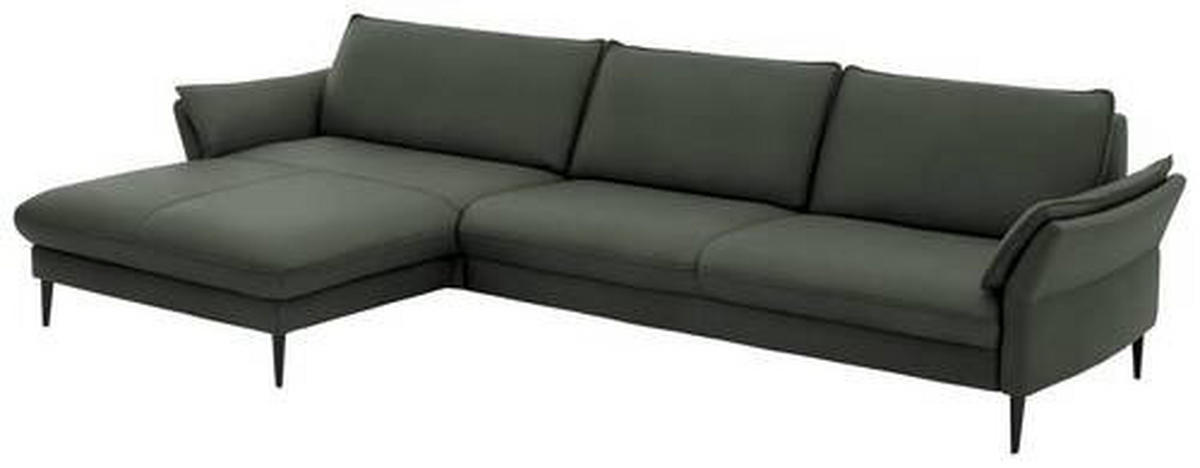 ECKSOFA in Echtleder Olivgrün  - Schwarz/Olivgrün, Design, Leder/Metall (172/334cm) - Valdera