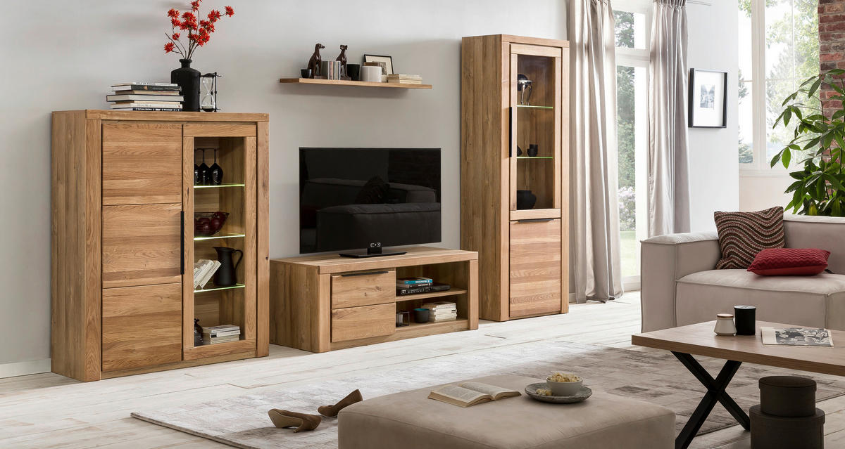 TV-ELEMENT - Eichefarben/Schwarz, Natur, Holz/Metall (130/51/54cm) - Carryhome