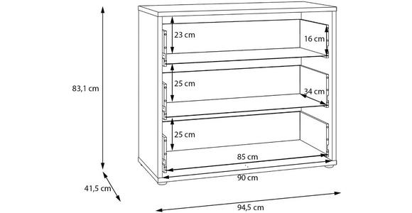 KOMMODE , 95/83/42 cm, 3 Schublade(n)  - Silberfarben/Hellgrau, Trend, Holzwerkstoff/Kunststoff (95/83/42cm) - Carryhome