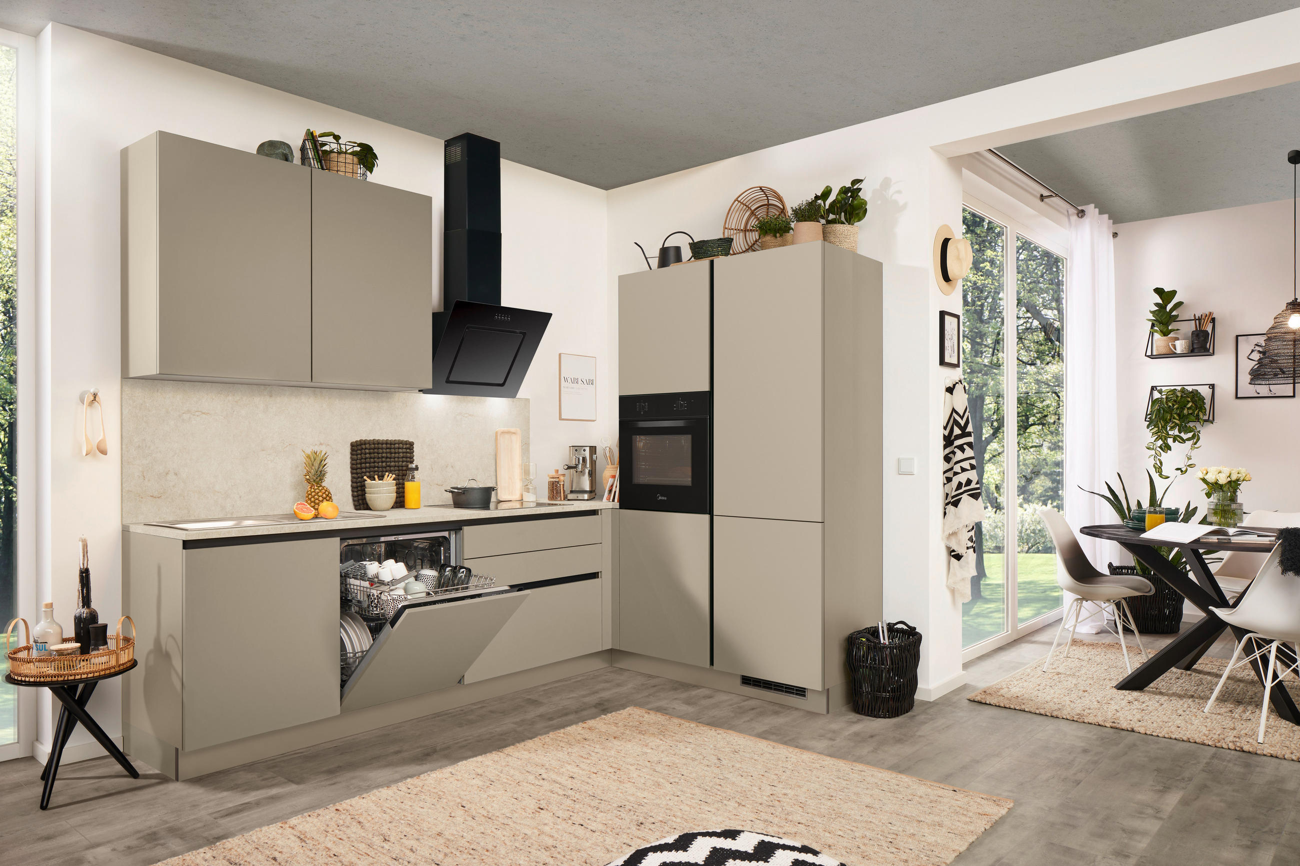 ECKKÜCHE 276/183 cm  in Creme, Grau  - Creme/Grau, Basics, Holzwerkstoff (276/183cm) - Welnova