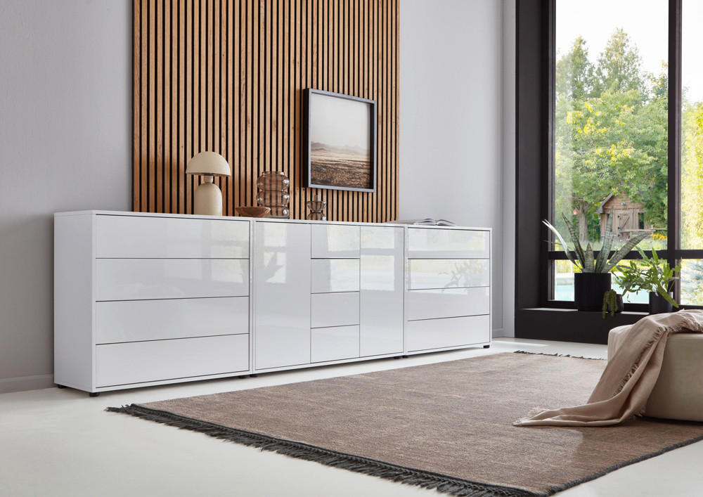 SIDEBOARD 263,5/73/33 cm  in Weiß, Weiß Hochglanz  - Weiß Hochglanz/Schwarz, MODERN, Holzwerkstoff/Kunststoff (263,5/73/33cm) - MID.YOU