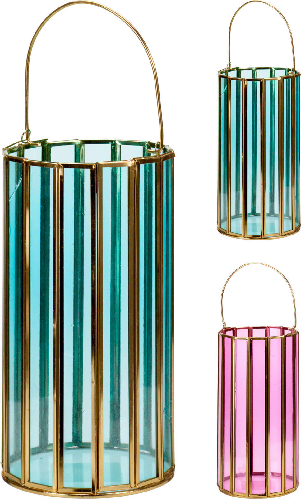 LATERNE - Blau/Dunkelrosa, Design, Glas/Metall (12/23cm)