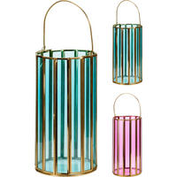 LATERNE - Blau/Dunkelrosa, Design, Glas/Metall (12/23cm)