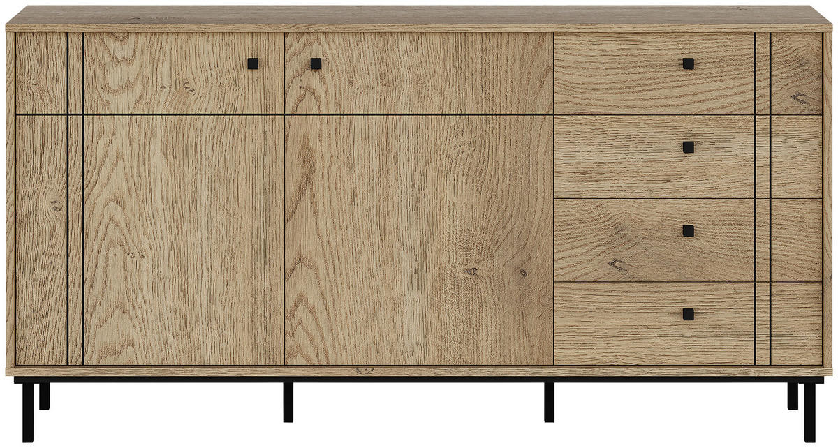SIDEBOARD 160,2/81,8/37 cm  in Eichefarben  - Eichefarben/Schwarz, Modern, Holzwerkstoff/Kunststoff (160,2/81,8/37cm) - Carryhome