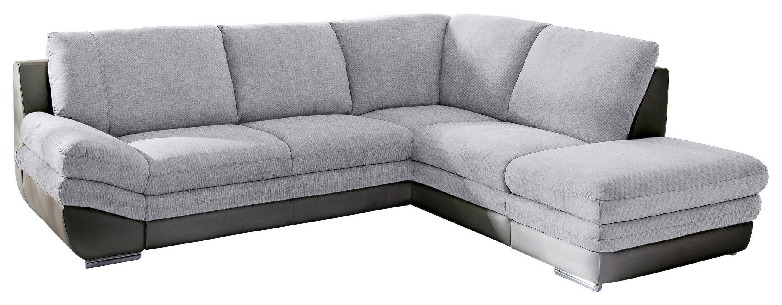 WOHNLANDSCHAFT Grau, Dunkelgrau Chenille, Lederlook Bettkasten, Schlaffunktion, Rücken echt  - Chromfarben/Dunkelgrau, MODERN, Textil/Metall (264/221cm) - MID.YOU