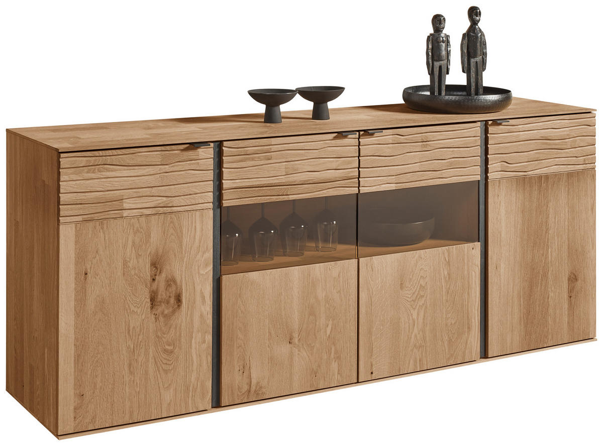 SIDEBOARD Eichefarben  192/81/44 cm  - Eichefarben/Anthrazit, Natur, Glas/Holz (192/81/44cm) - Valnatura