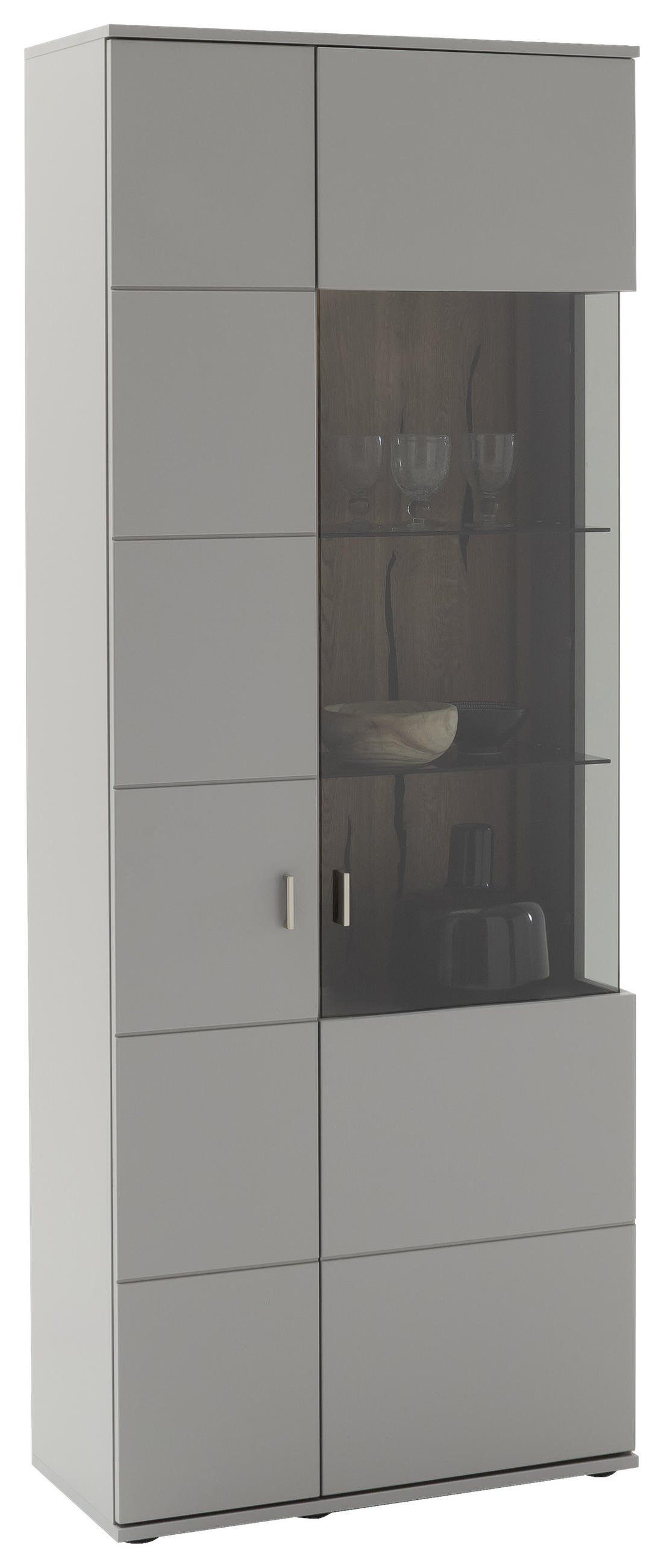 VITRINE in furniert Grau, Eichefarben  - Eichefarben/Schwarz, Design, Glas/Holzwerkstoff (80/207/38cm) - MID.YOU