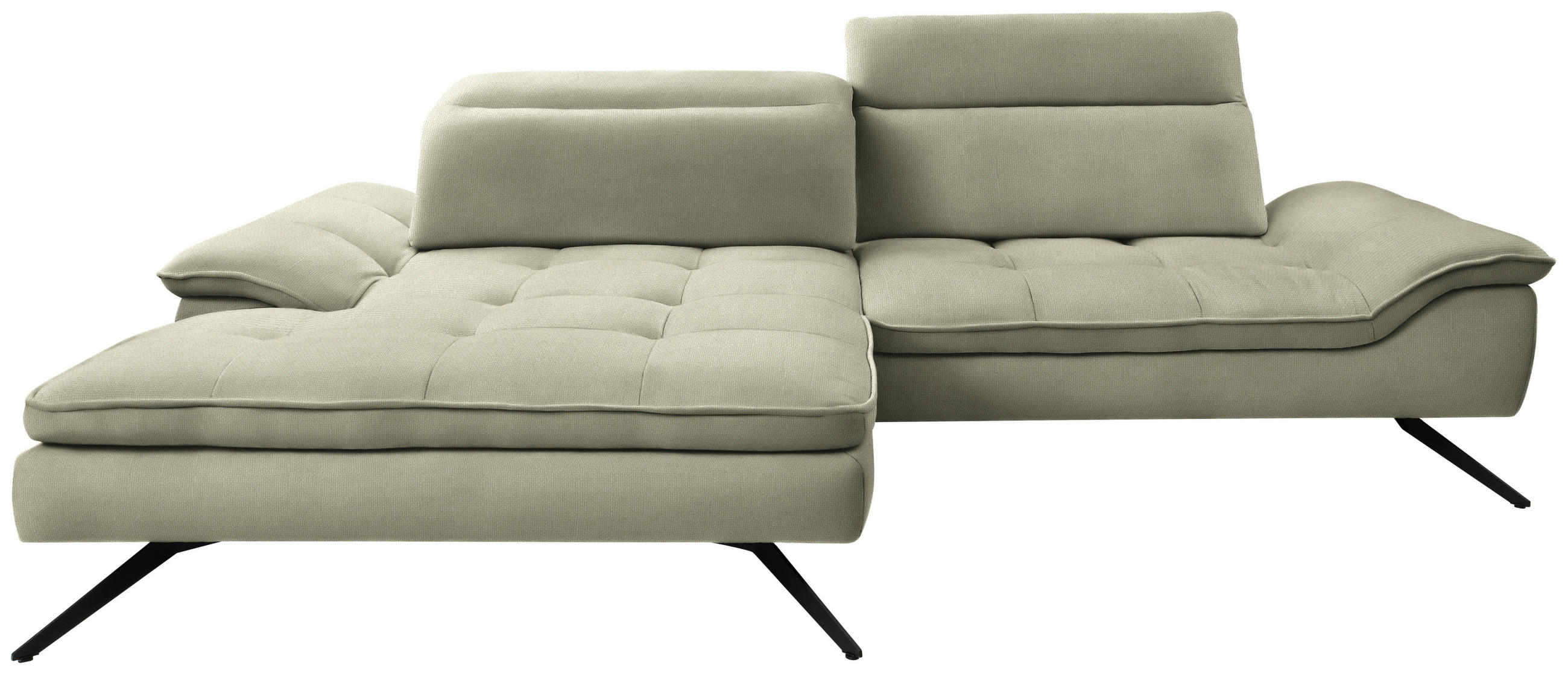 ECKSOFA in Webstoff Salbeigrün  - Salbeigrün/Schwarz, Design, Textil/Metall (179-202/288cm) - Stylife