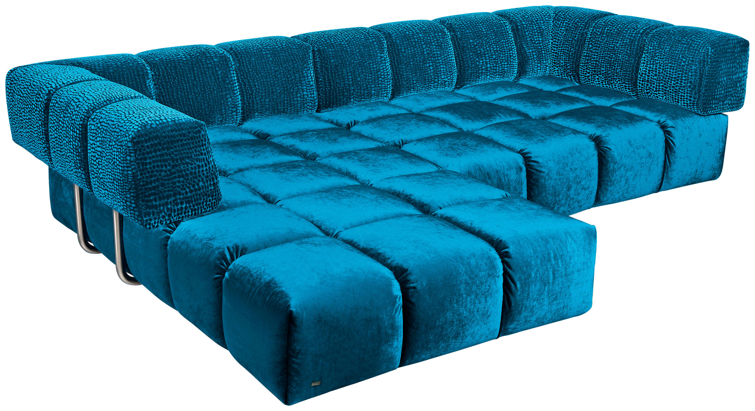 ECKSOFA in Velours Blau  215/310 cm  - Blau/Schwarz, Trend, Kunststoff/Textil (215/310cm) - Bretz